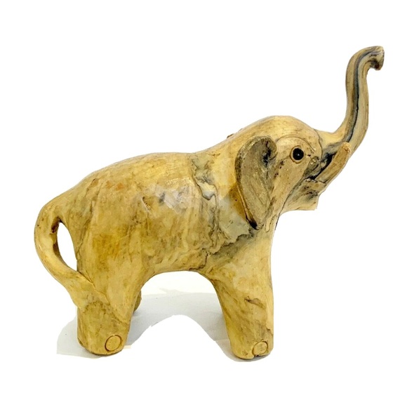 Carved Elephant Figurine Resin Marble Bone Wood Design Decor Collectable Cute - Picture 3 of 8